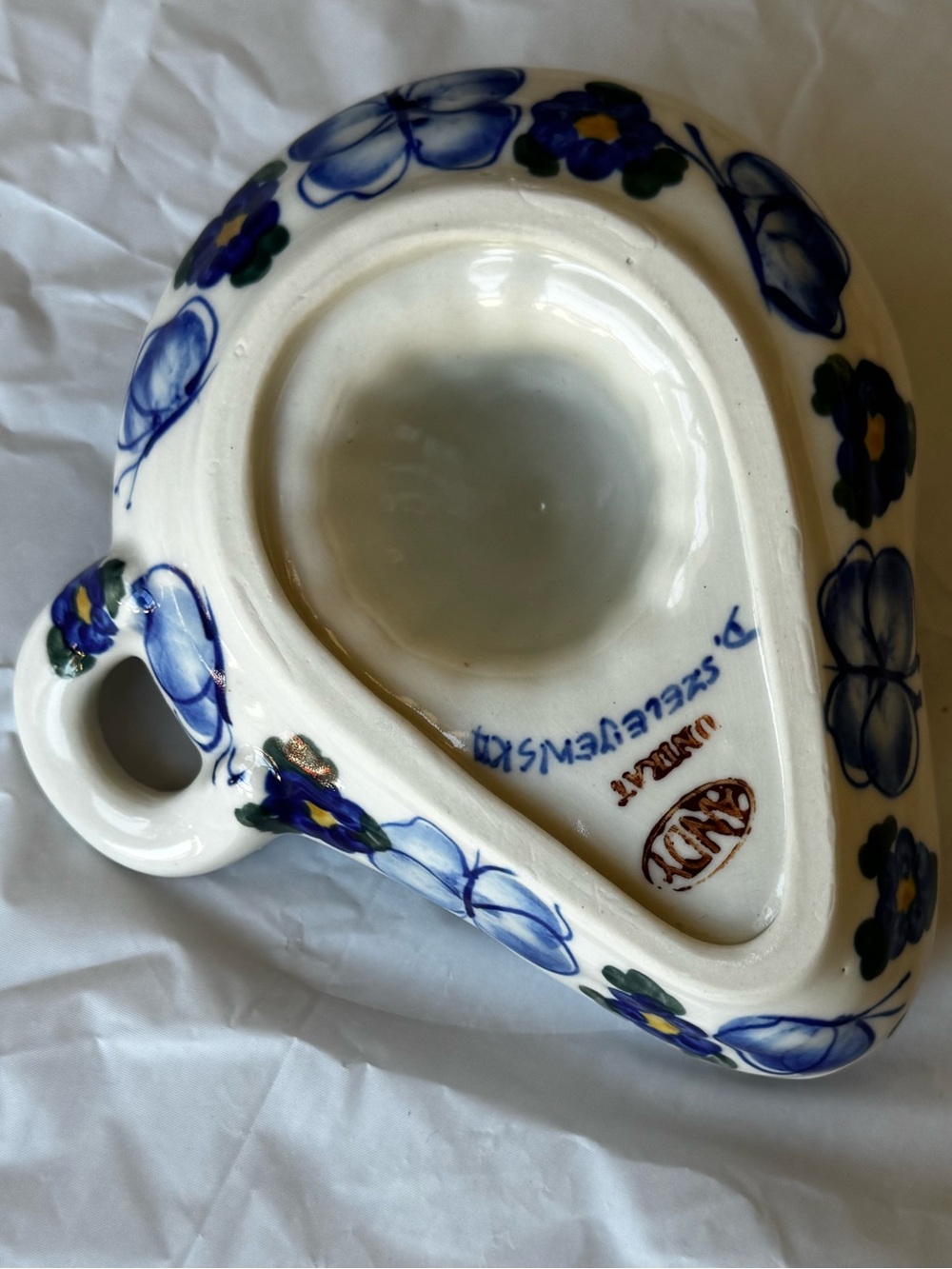 Vintage Unikat Polish Pottery Blue Floral Ceramic Citrus Juicer - Picture 3 of 7